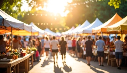 Sunny outdoor market crowd.