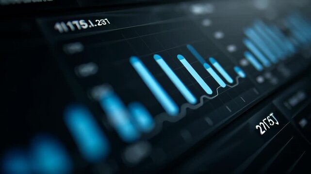 Animated financial KPI dashboard featuring bar graphs and metrics for data visualization and analysis - Powered by Adobe
