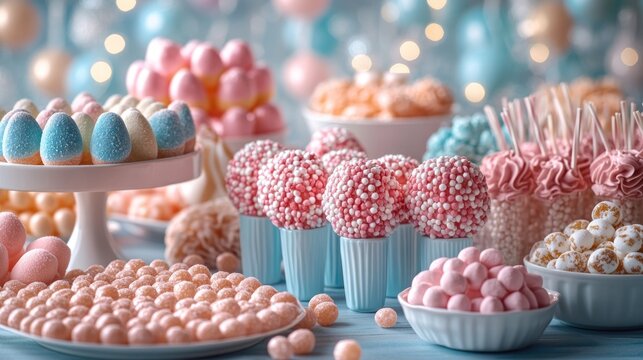 Pastel-colored candy buffet