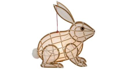 Modern rabbit lantern with a minimalist grid frame, isolated on white and transparent background for Mid-Autumn Festival and holiday decor