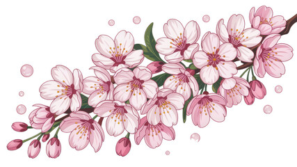 Fototapeta premium Delicate Pink Cherry Blossom Branch Illustration