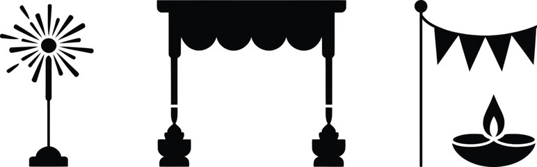 Vibrant indian festival celebration with illuminated decorations silhouette