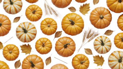 Autumn Harvest Pumpkins, Wheat, and Fall Leaves Seamless Pattern