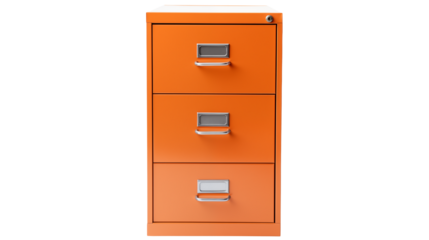 Orange filing cabinet, perfect for organizing documents, essential for office workflow and efficiency.