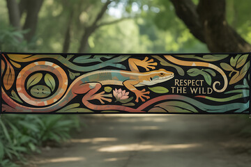 Inspiring nature conservation banner showcasing lizard and flora art with the message 'Respect the Wild' for environmental campaigns and awareness