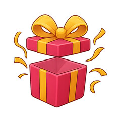 Surprise gift box opening with confetti and ribbon