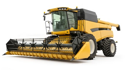 Modern Harvester Combine, Yellow Agricultural Machine isolated on White Background