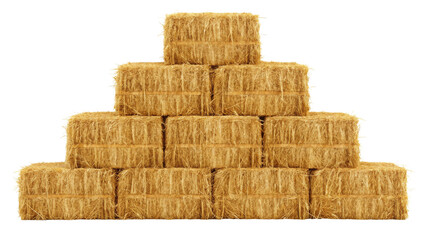 Fototapeta premium Golden Hay Bale Pyramid Stacked on white background
