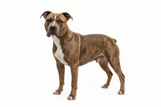 Brown and white dog, standing, studio shot