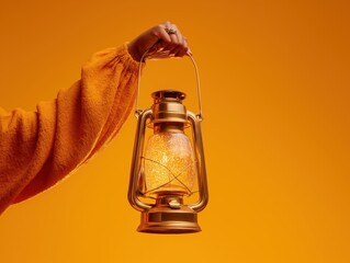 Warm glow of a vintage oil lantern held by a woman's hand, perfect for cozy evenings and atmospheric storytelling