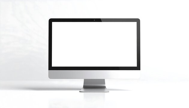 A modern computer monitor with a blank screen is presented against a plain backdrop.