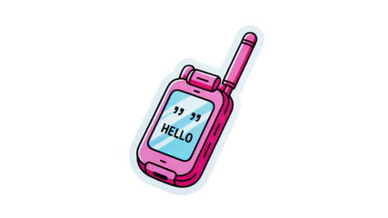 Pink Retro Flip Phone Sticker with "Hello" Message - Nostalgic Mobile Communication Illustration
