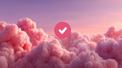 Pink fluffy clouds with a check mark