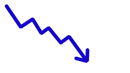 A stark blue zig zag arrow plunges downward symbolizing decline and loss on transparent background
