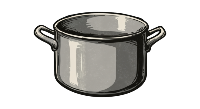 A simple metal pot with two handles on a black background