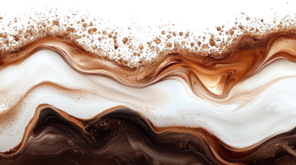 Abstract fluid art with white, brown, and gold swirls against black