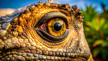 Fototapeta premium Close-up view of a reptile's eye and textured skin.