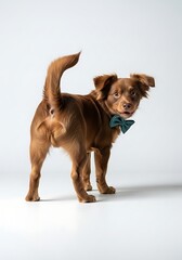 Adorable Brown Puppy with Bow Tie, Rear View.