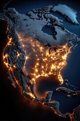 Nighttime satellite view of North America's city lights