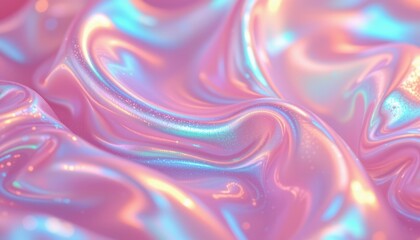 holographic pastel glow theme with cotton candy pink with holographic glow, rainbow iridescent waves, translucent shimmer overlays, macro shine close up, lighthearted and airy