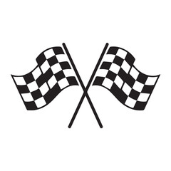 Black and white illustration of two crossed checkered flags Vector Design.