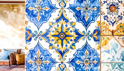 Ornate patterned tiles in vibrant colors.
