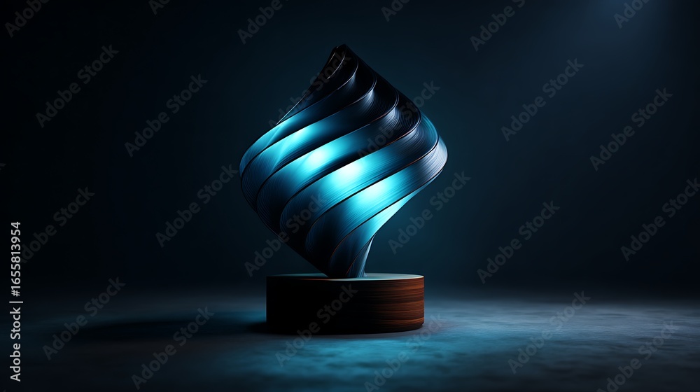 Canvas Prints a mesmerizing 3d render of a luminous blue abstract sculpture, gracefully twisting and glowing on a 
