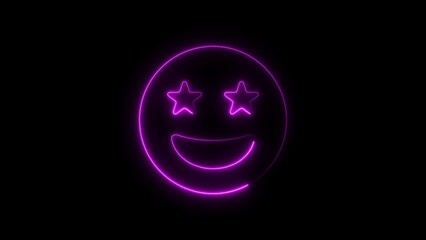Glowing pink neon smiley face with star eyes against a solid black backdrop