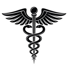 Black Caduceus Medical Symbol with Wings and Snakes healthcare medicine