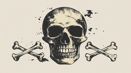 Skull with Crossbones Graphic Design Element with Grunge Splashes 