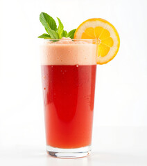 Red drink orange slice mint tall glass refreshing beverage isolated cold summer