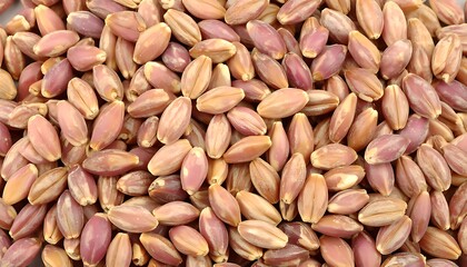 Close-up view of numerous pinkish-tan seeds.