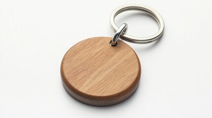 Personalized wood keychain ready for engraving on neutral background