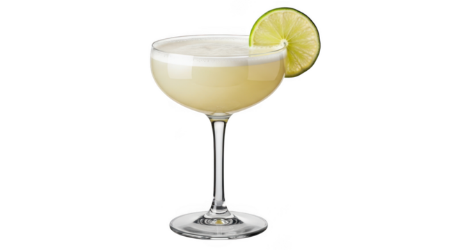A refreshing yellow cocktail garnished with a citrus slice isolated on transparent background
