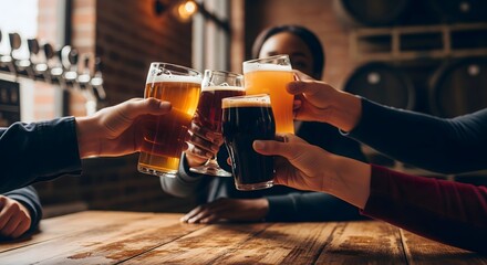 Friends Toasting Craft Beer Glasses in Brewery