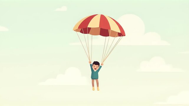 Flat 2D Cartoon Character Parachute Flying Seamless Lottie Animation Loop