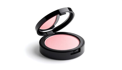 Pink blush compact with open, and mirror.