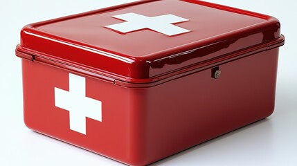 Red Metal First - Aid Box with White Cross Symbol