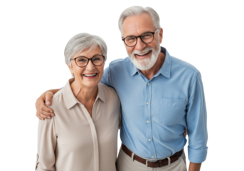 Portrait of happy senior couple isolated on white or transparent background