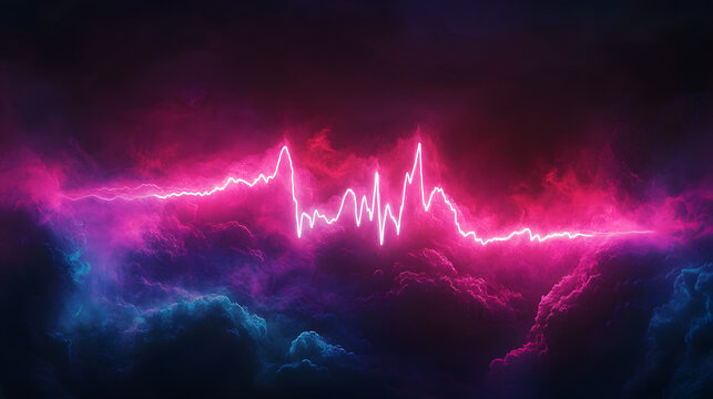 ECG heartbeat waveform in bold neon cyan to magenta gradient with smooth peaks centered on a pure black background
