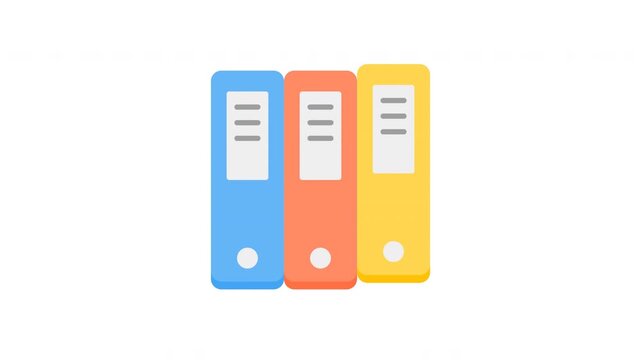 Animated file binders on a shelf in flat icon style, suitable for file storage, data organization, and office documentation concept illustrations