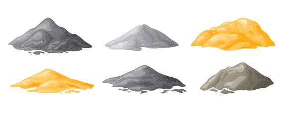 Piles of sand, gravel, cement, Building material heaps. Perfect for building site concepts. Vector illustration isolated on white background