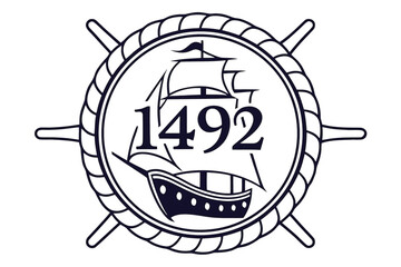 Vintage ship emblem with year 1492 badge design