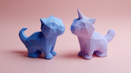 Two polygonal animal figurines on a pale pink background.