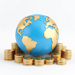 Globe Surrounded by Coins and Currency Symbols