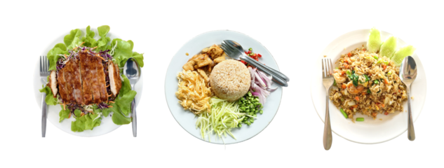 Culinary Trio: A diverse arrangement of artfully presented, mouthwatering dishes. Each plate, a canvas, showcases the culinary artistry and flavor variety.