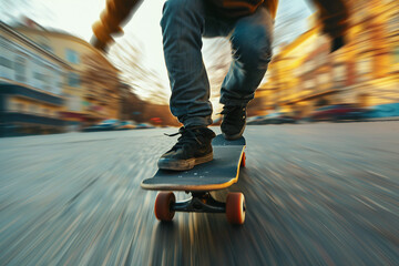 Generative AI Illustration of Dynamic Skater Performing Tricks in Neon Light Atmosphere