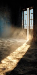 Sunbeam through dusty room's open door