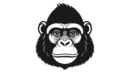 simple calm gorilla face vector shape illustration, black and white illustration of a calm gorilla face