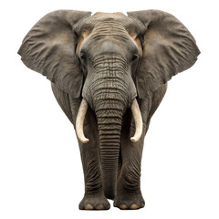Majestic African Elephant with Large Tusks on white background